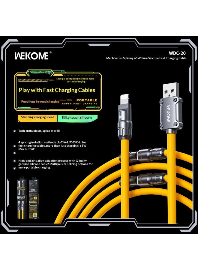 WEKOME Mech Series 65W True Silicone Fast Charging Cable | Portable Design with Connectable Design, Zinc Alloy Connector, Multi-Scenario Fast Charging, Silky Smooth Touch (Orange) - Image 1